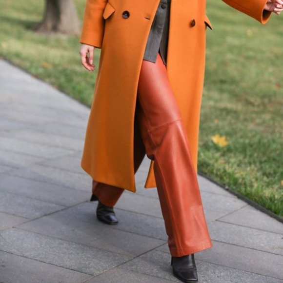 orange leather trousers